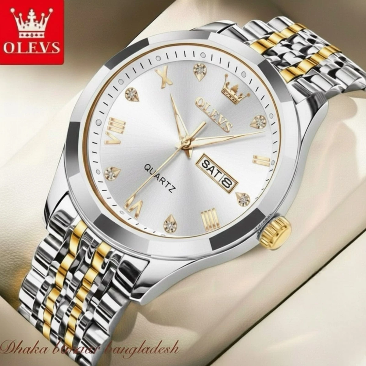 OliveZ নতুন ডিজাইনের পুরুষদের জন্য ঘড়ি BSILVER GOLDEN WHITE