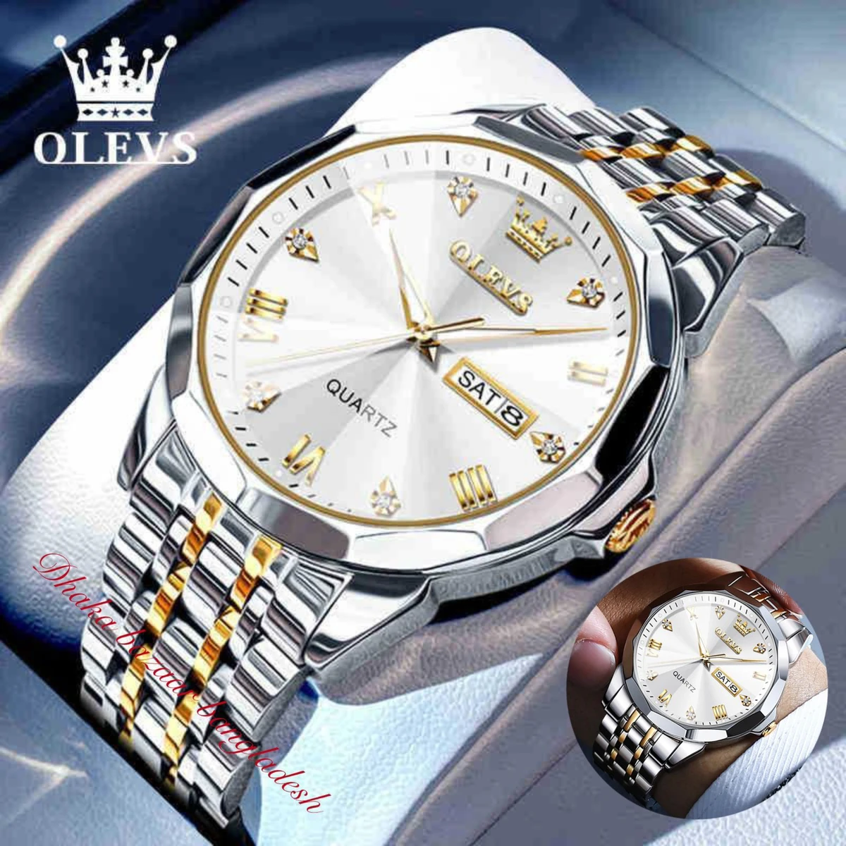 OliveZ  NEXT নতুন ডিজাইনের পুরুষদের জন্য ঘড়ি BSILVER GOLDEN WHITE