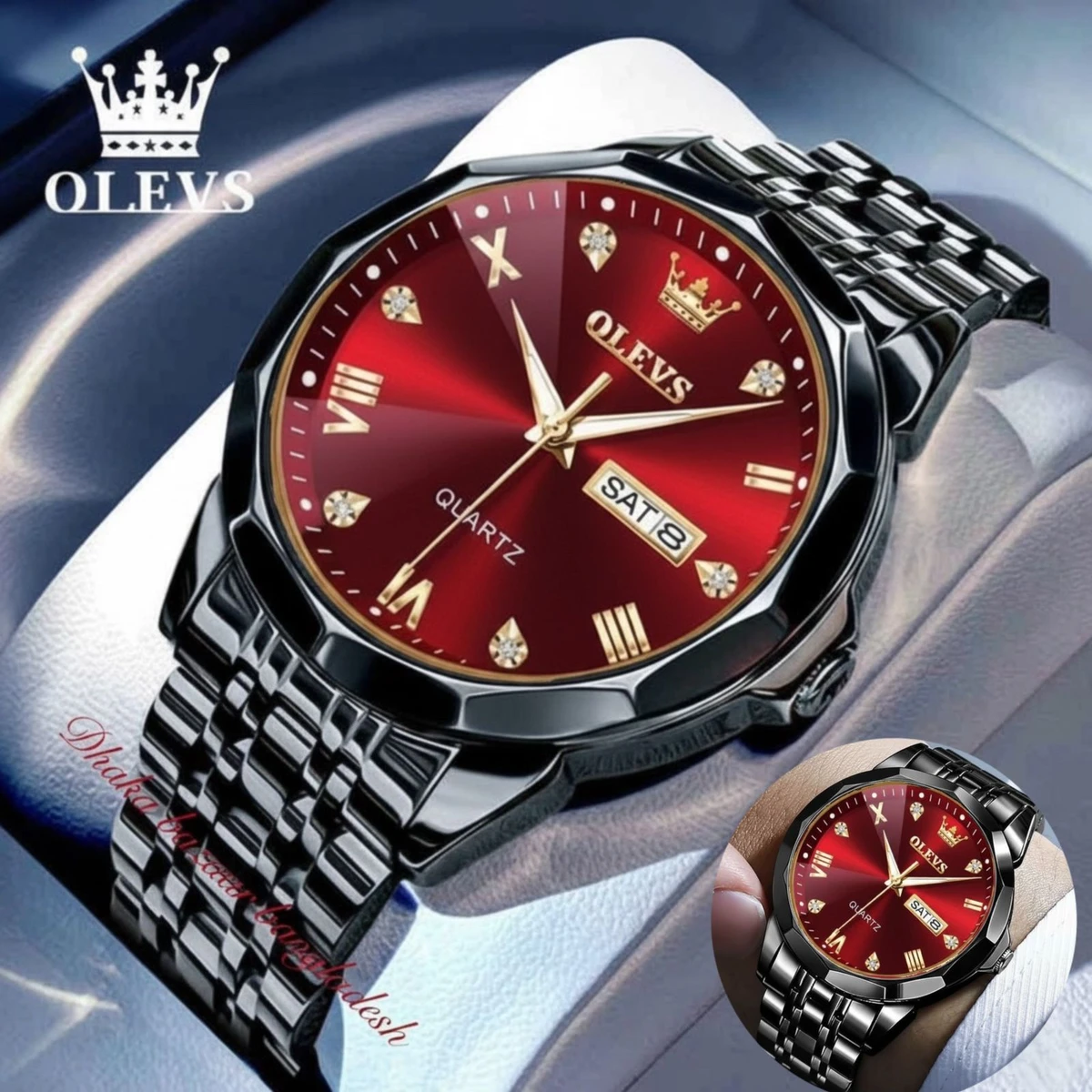 OliveZ  NEXT নতুন ডিজাইনের পুরুষদের জন্য ঘড়ি BLACK RED