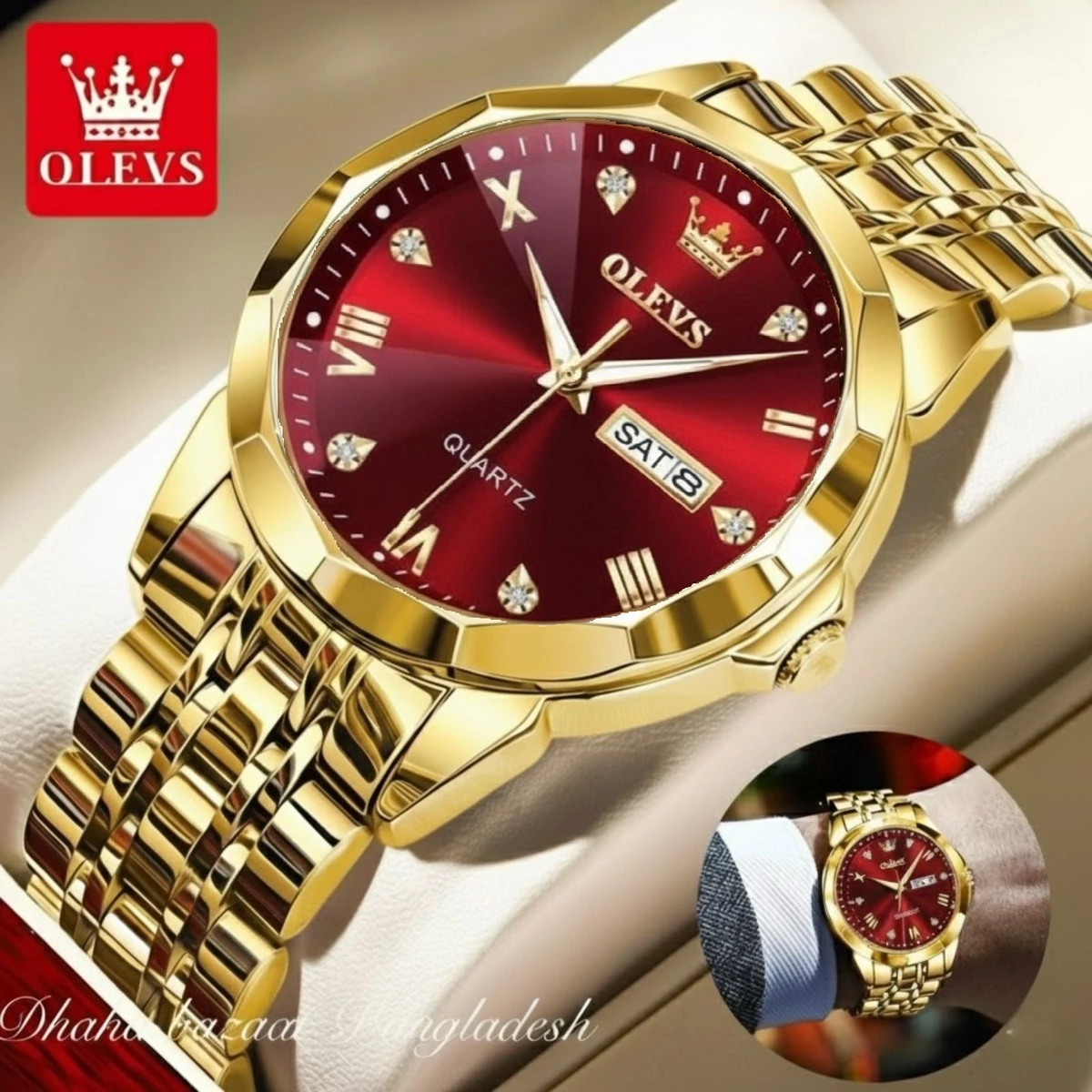 OliveZ নতুন ডিজাইনের পুরুষদের জন্য ঘড়ি GOLDEN RED