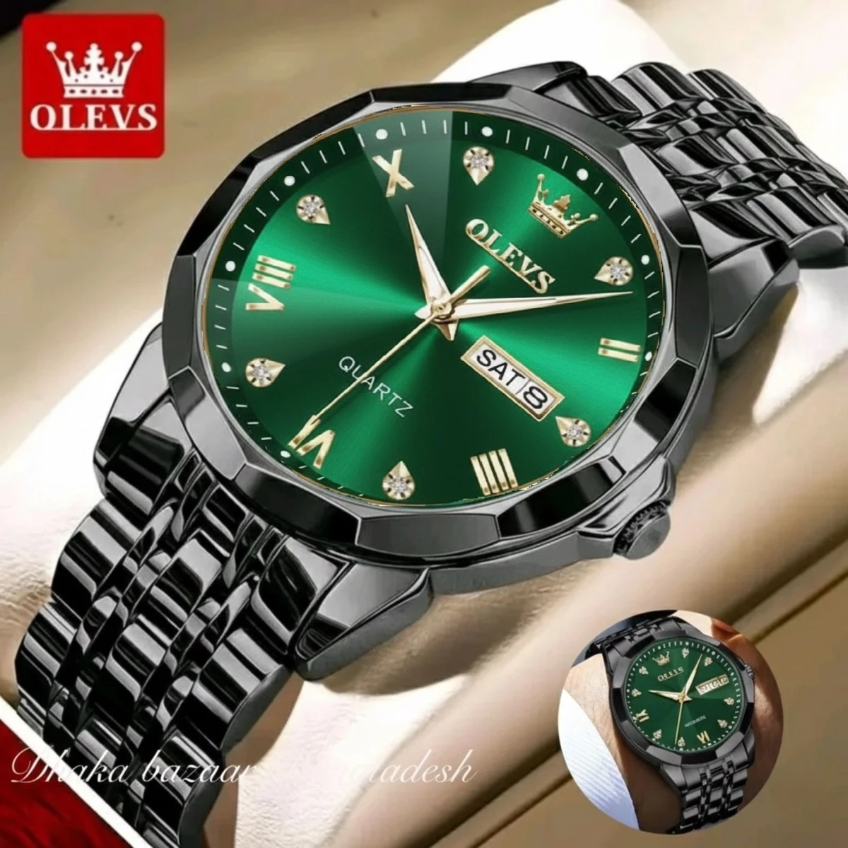 OliveZ নতুন ডিজাইনের পুরুষদের জন্য ঘড়ি BLACK GREEN