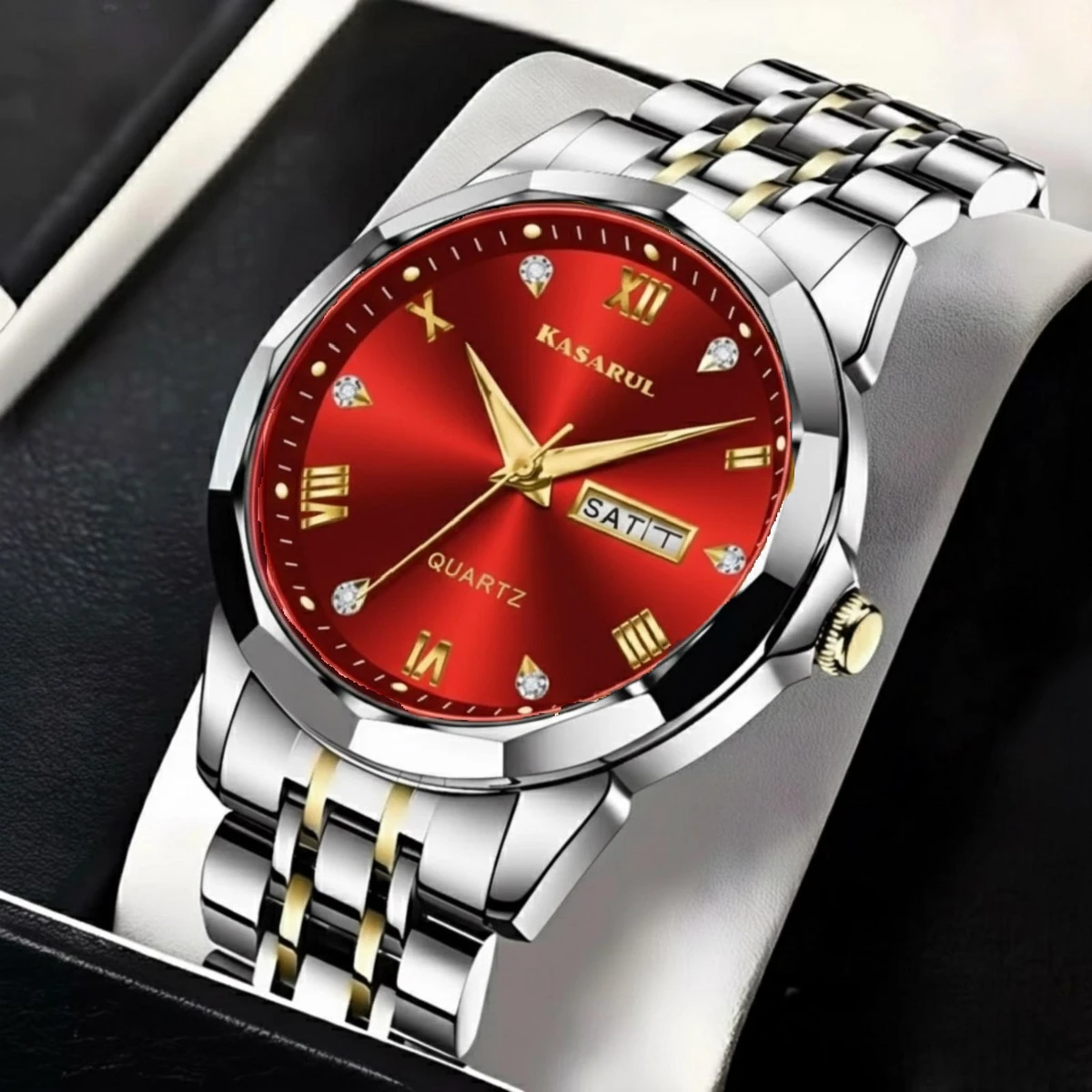 KAS MAN নতুন ডিজাইনের পুরুষদের জন্য ঘড়ি SILVER GOLDEN WHITH RED