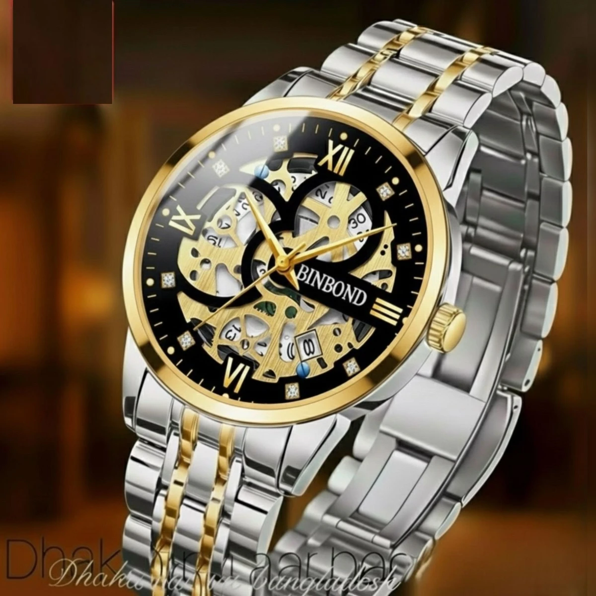 BINBOND BB12 পুরুষের জন্য নন মেকানিক্যাল ওয়াটার প্রুফ ঘড়ি SILVER GOLDEN BLACK