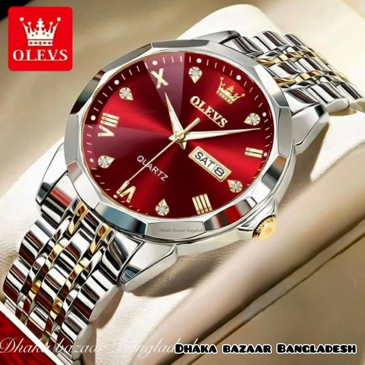 KAS MAN নতুন ডিজাইনের পুরুষদের জন্য ঘড়ি SILVER GOLDEN WHITH RED