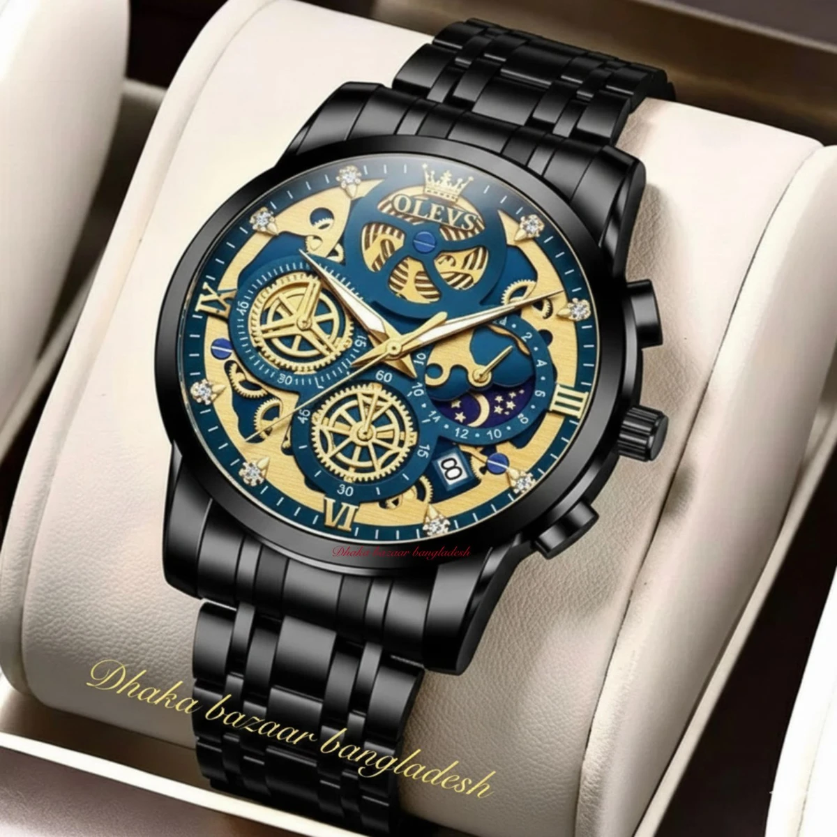 OLIVEZ 5233A পুরুষের জন্য নন মেকানিক্যাল ওয়াটার প্রুফ ঘড়ি BLACK BLUE