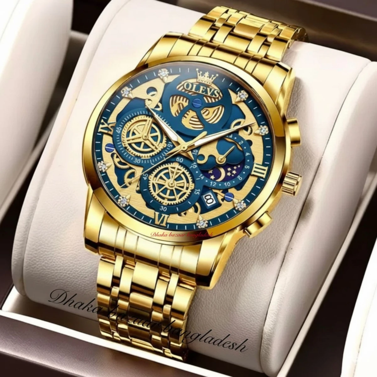 OLIVEZ 5233A পুরুষের জন্য নন মেকানিক্যাল ওয়াটার প্রুফ ঘড়ি GOLDEN BLUE
