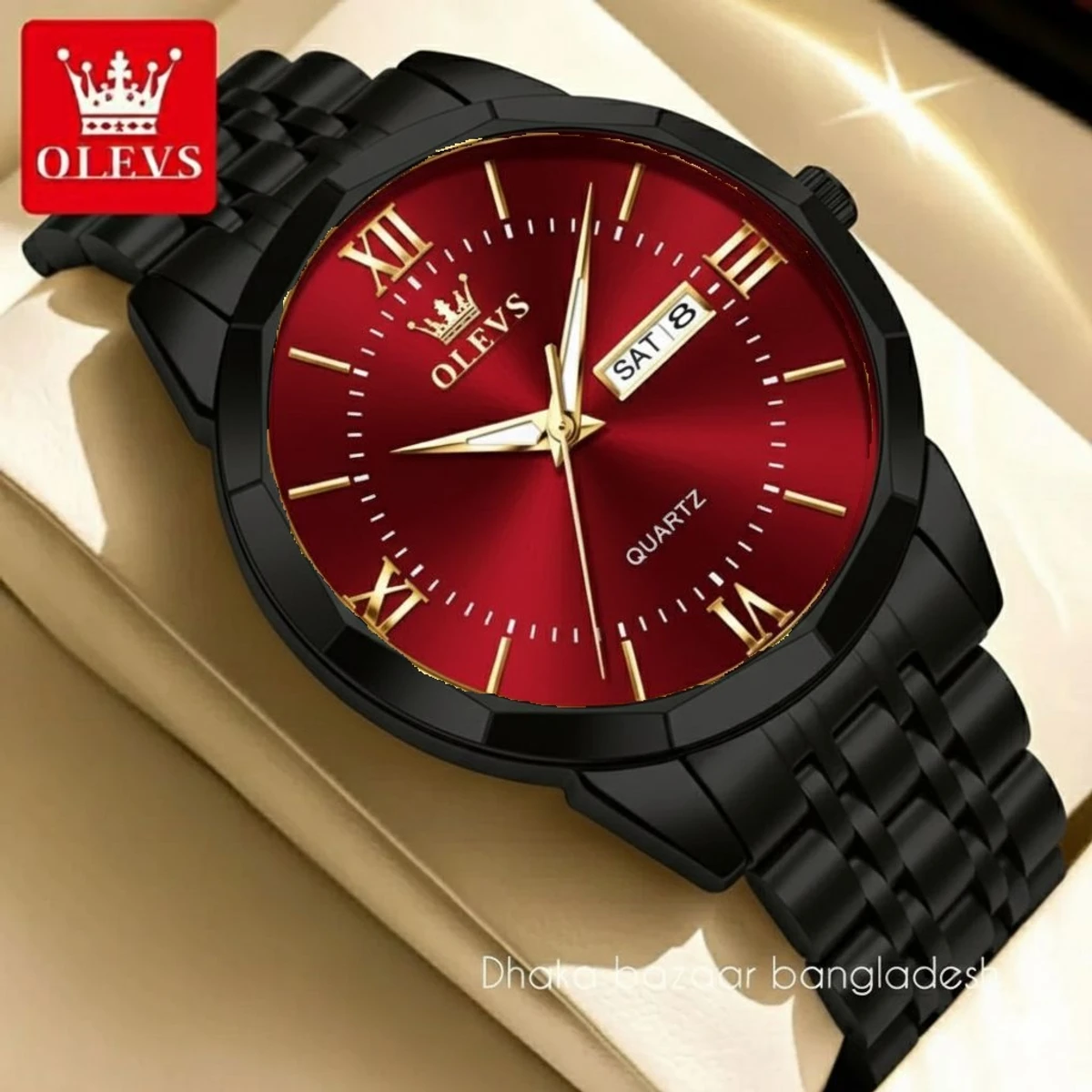 00310 OLIVESZ নতুন ডিজাইনের পুরুষদের জন্য ঘড়ি BLACK RED