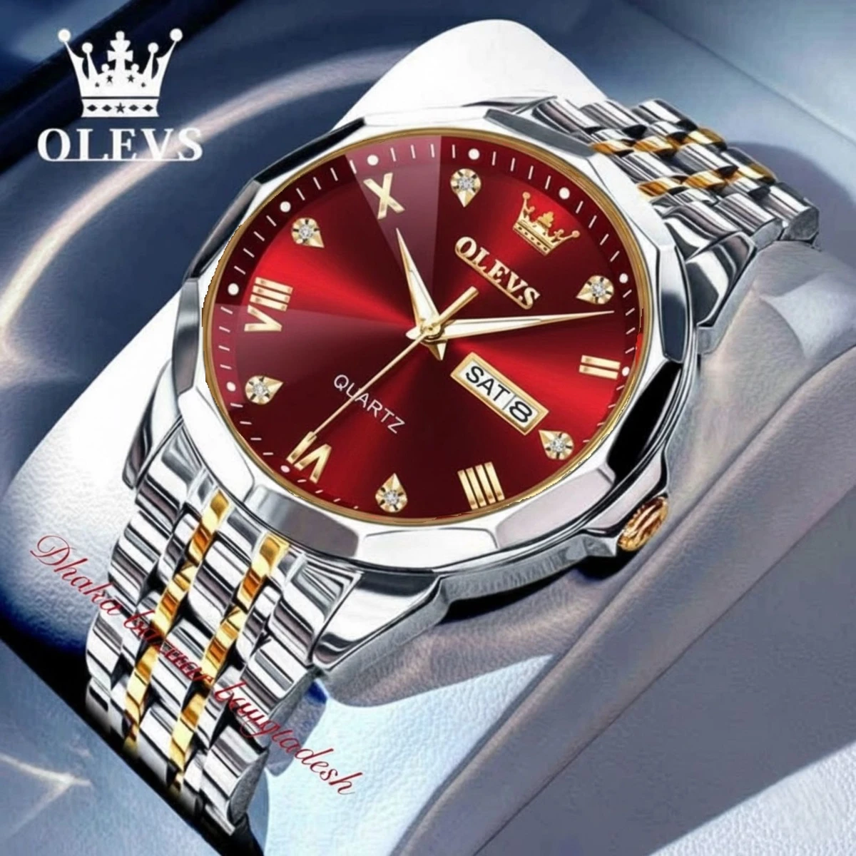 OliveZ15 নতুন ডিজাইনের পুরুষদের জন্য ঘড়ি BSILVER GOLDEN RED