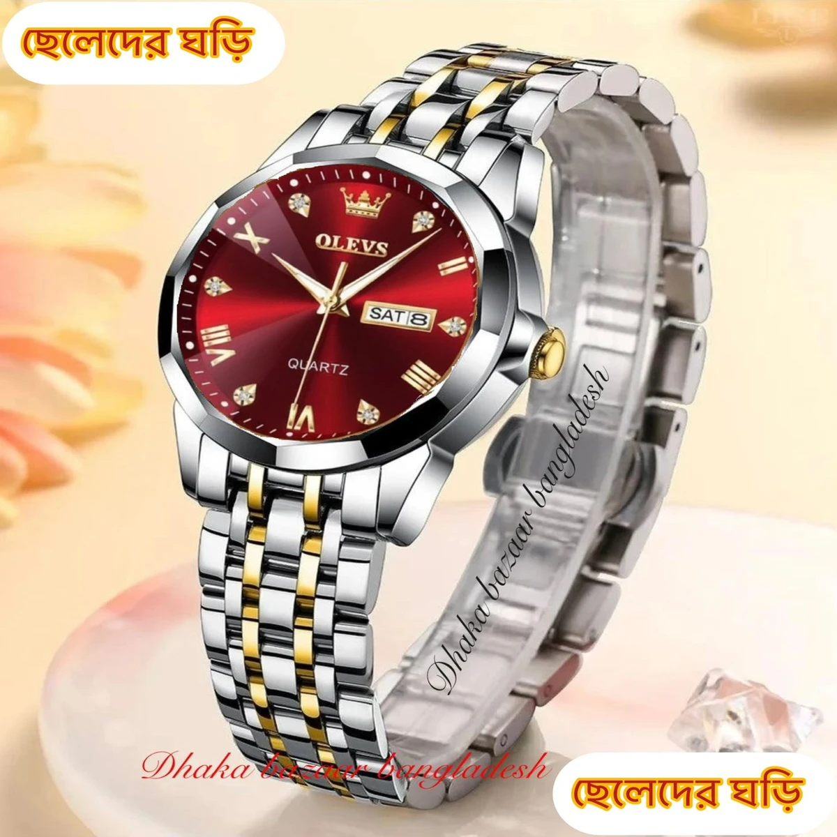 OliveZ15 নতুন ডিজাইনের পুরুষদের জন্য ঘড়ি BSILVER GOLDEN RED