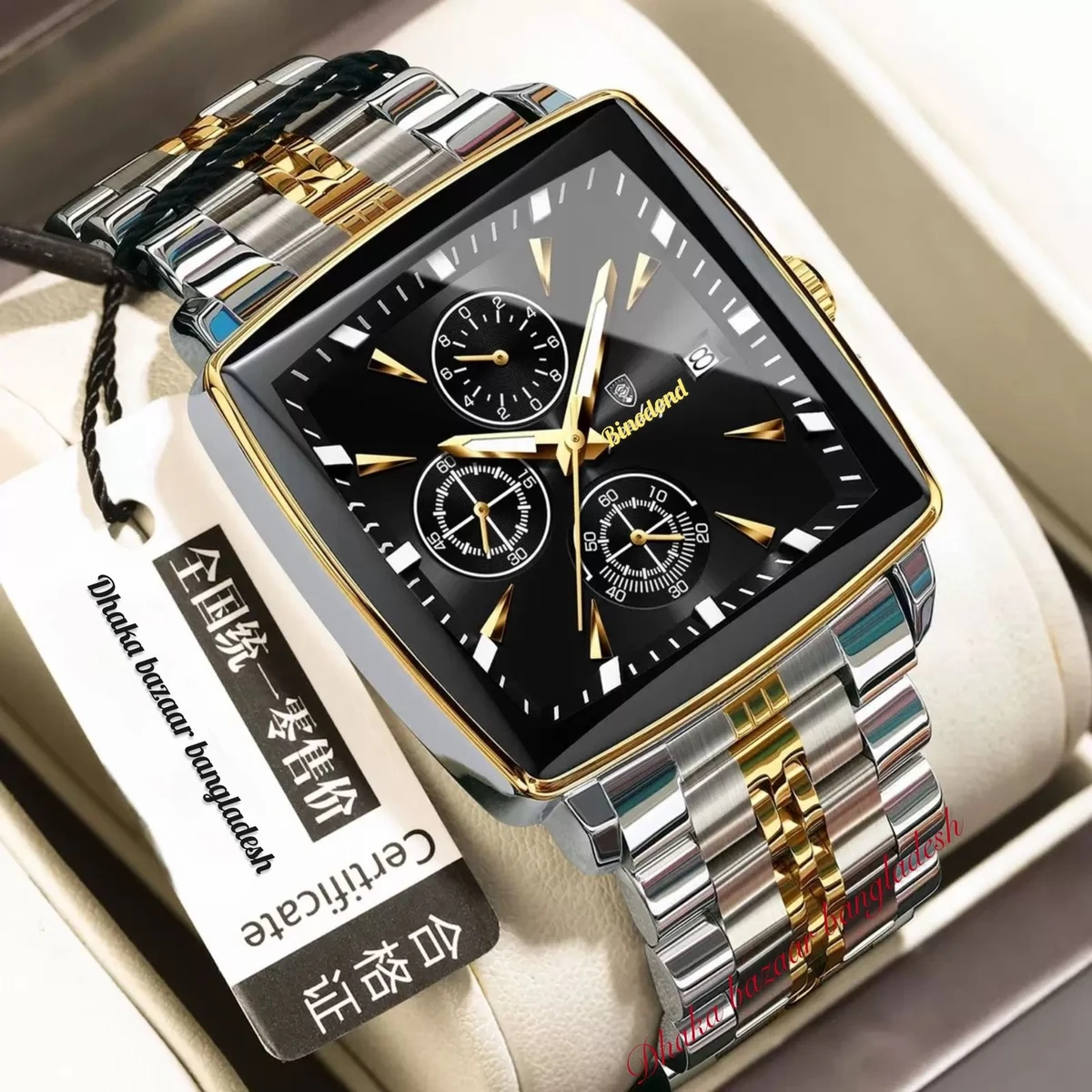 BINBOND 4362 নতুন ডিজাইনের পুরুষদের জন্য ঘড়ি SILVER GOLDEN BLACK