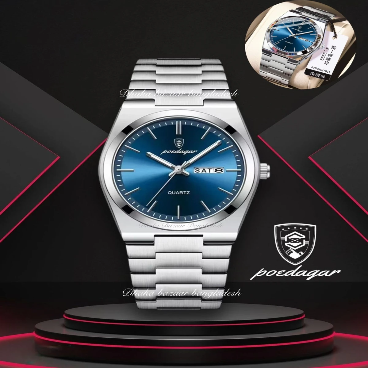 PEODAGOR 9030 নতুন ডিজাইনের পুরুষদের জন্য ঘড়ি SILVER BLUE