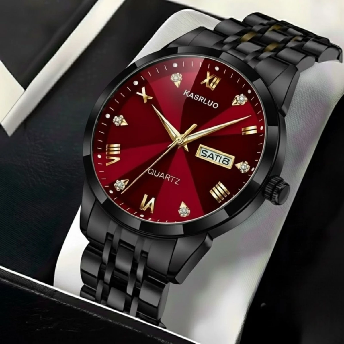KASARUL PLUS নতুন ডিজাইনের পুরুষদের জন্য ঘড়ি BLACK RED
