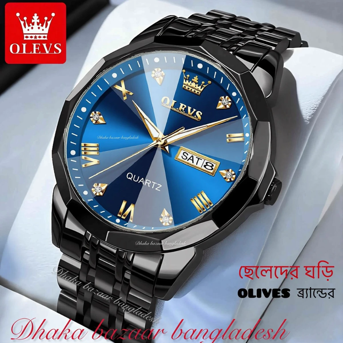 OLIVES VIBES নতুন ডিজাইনের পুরুষদের জন্য ঘড়ি BLACK BLUE