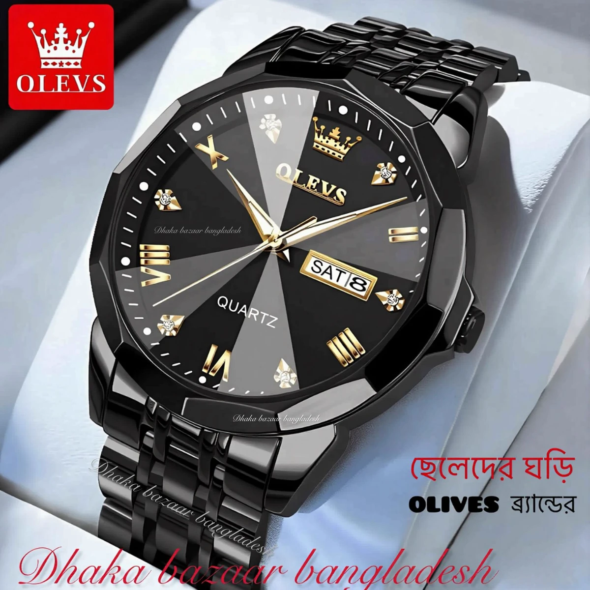 OLIVES VIBES নতুন ডিজাইনের পুরুষদের জন্য ঘড়ি  BLACK