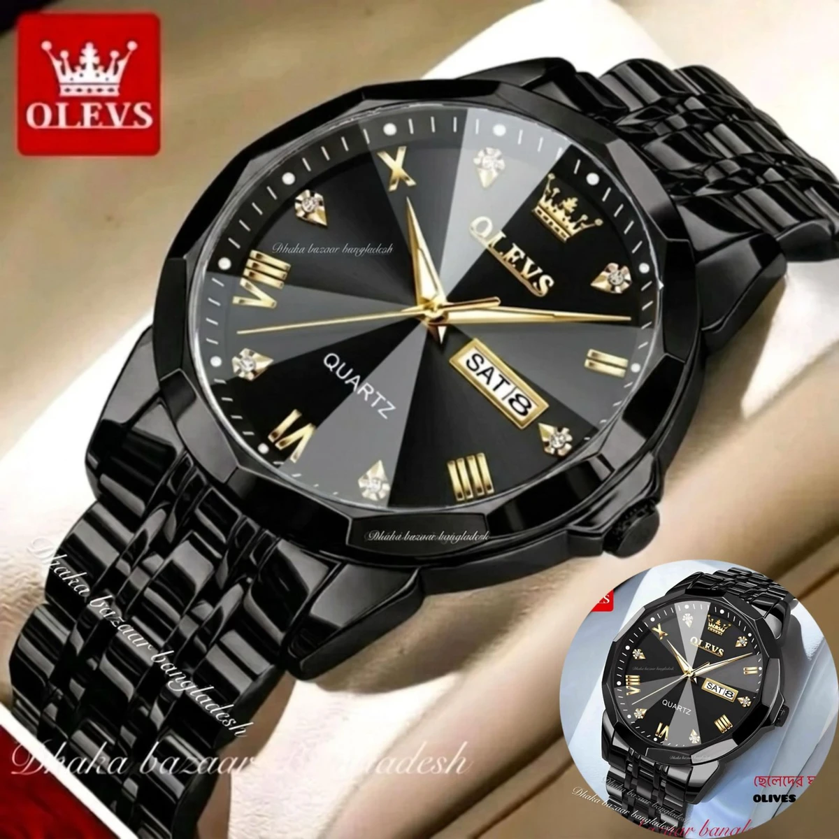 OLIVES VIBES নতুন ডিজাইনের পুরুষদের জন্য ঘড়ি  BLACK