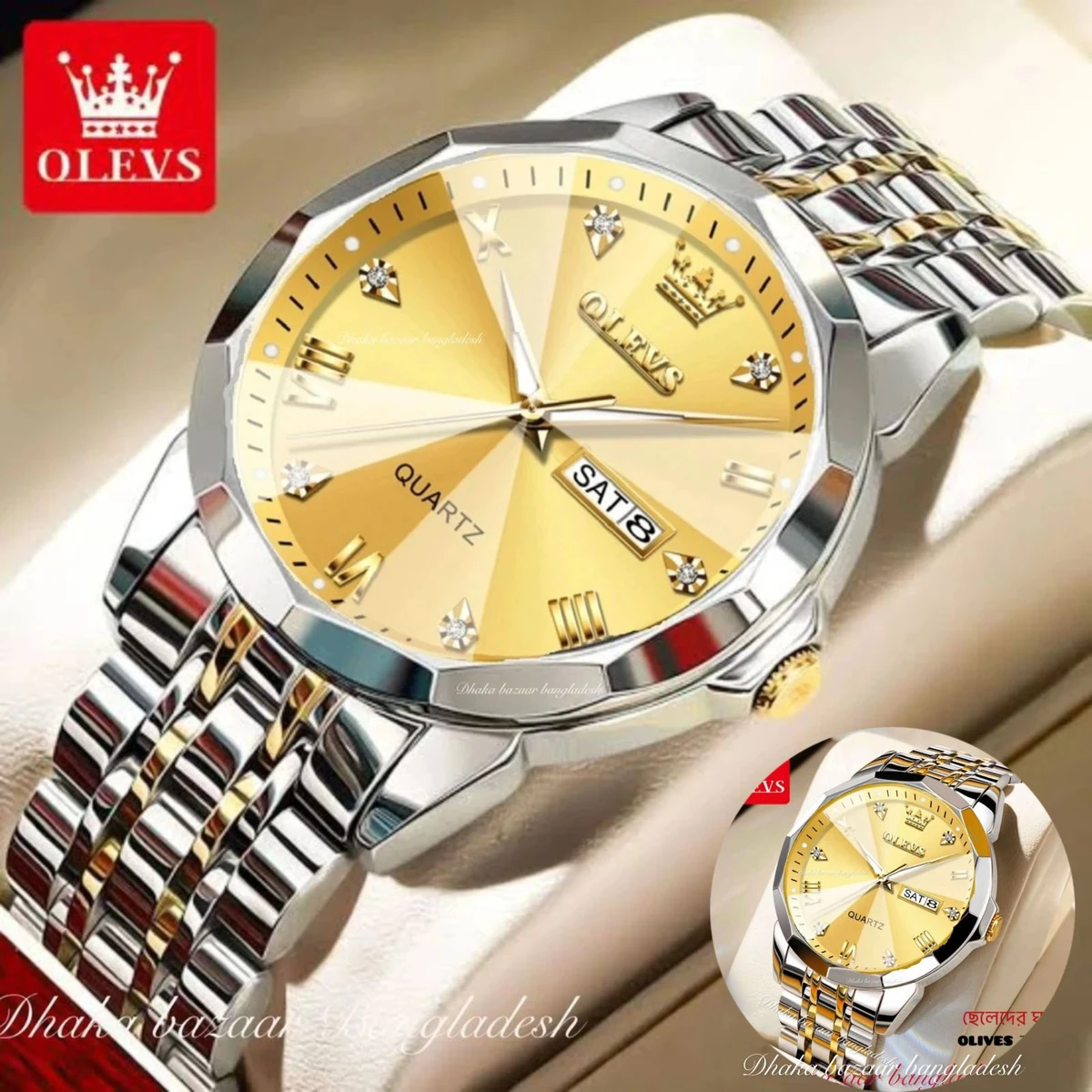 OLIVES VIBES নতুন ডিজাইনের পুরুষদের জন্য ঘড়ি SILVERGOLDEN GOLDEN