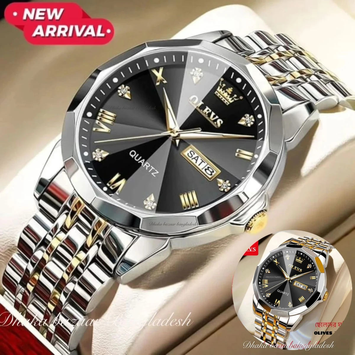 OLIVES VIBES  নতুন ডিজাইনের পুরুষদের জন্য ঘড়ি SILVER GOLDEN BLACK