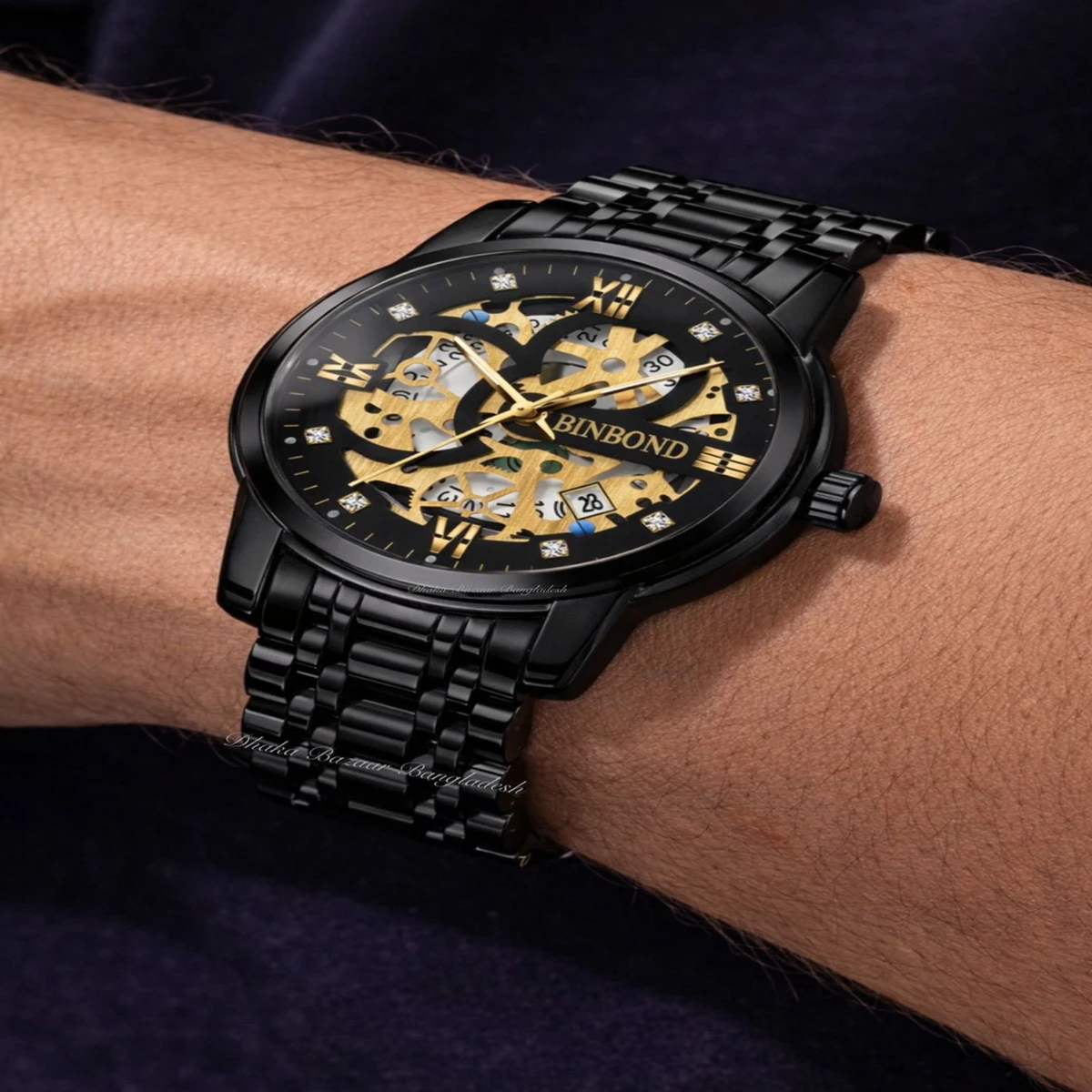 BINBOND BB12 PRO পুরুষের জন্য নন মেকানিক্যাল ওয়াটার প্রুফ ঘড়ি BLACK