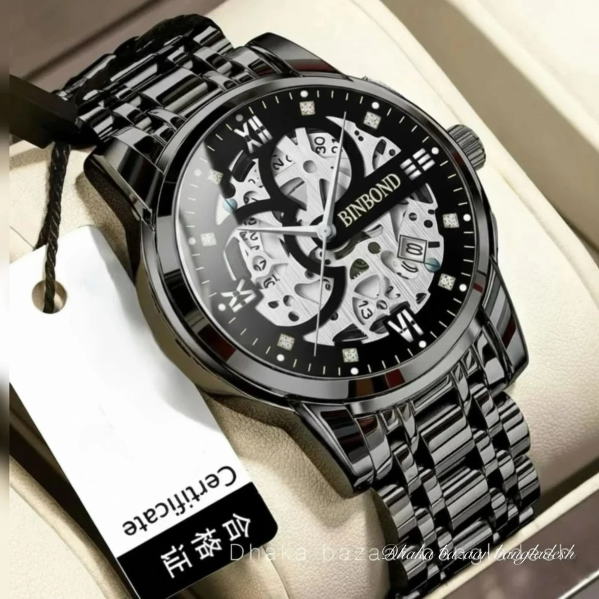 BINBOND BB12 PRO পুরুষের জন্য নন মেকানিক্যাল ওয়াটার প্রুফ ঘড়ি BLACK