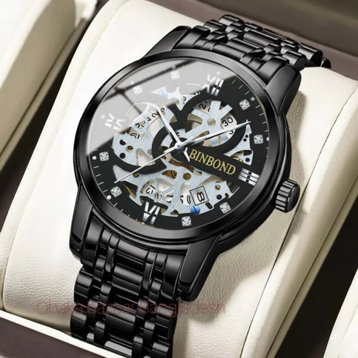 BINBOND BB12 পুরুষের জন্য নন মেকানিক্যাল ওয়াটার প্রুফ ঘড়ি BLACK