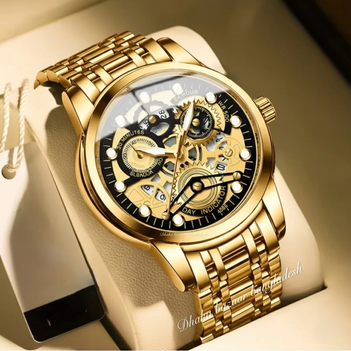 BIN 4088 পুরুষের জন্য নন মেকানিক্যাল ওয়াটার প্রুফ ঘড়ি GOLDEN BLACK