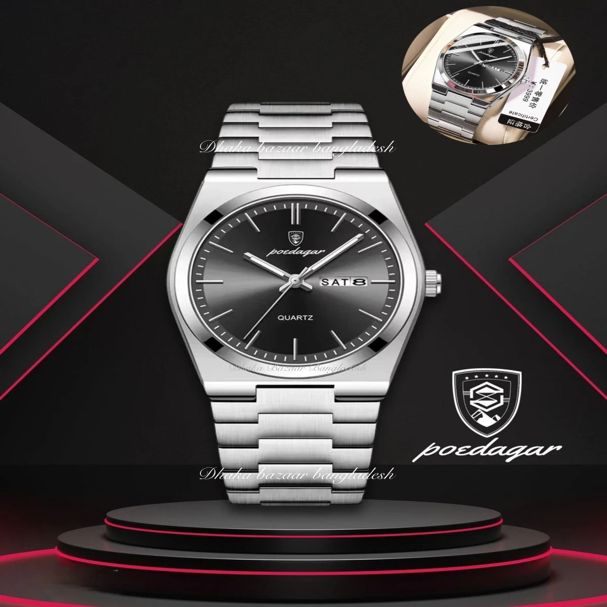 PEODAGOR 9030 নতুন ডিজাইনের পুরুষদের জন্য ঘড়ি SILVER BLACK