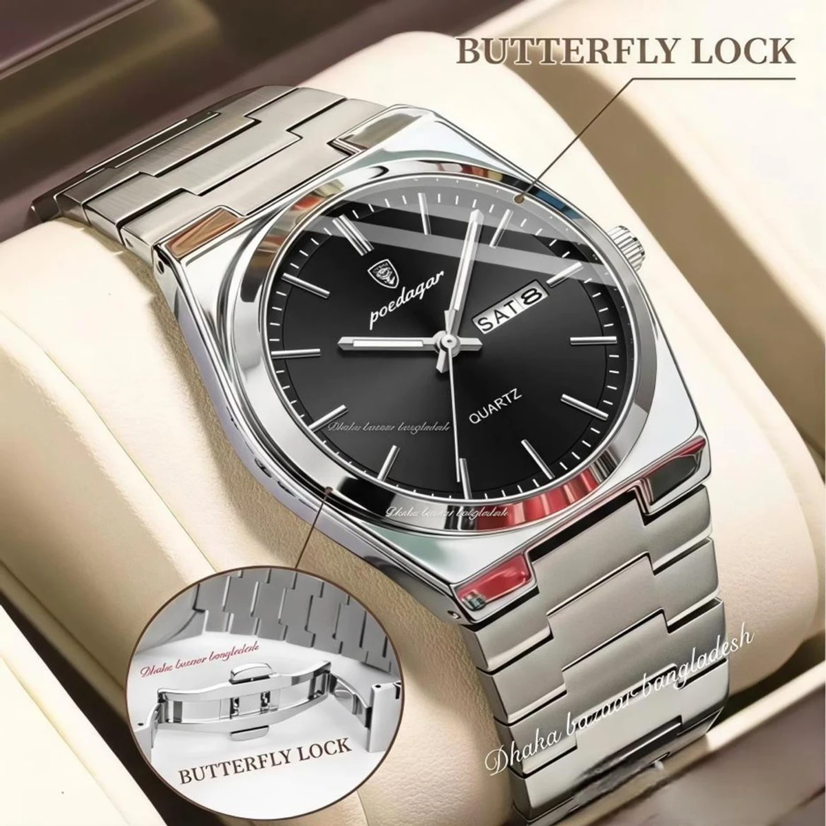 PEODAGOR 9030 নতুন ডিজাইনের পুরুষদের জন্য ঘড়ি SILVER BLACK