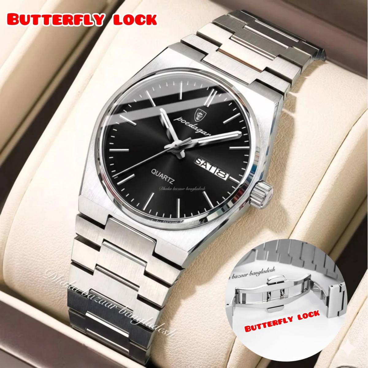 PEODAGOR 9030 নতুন ডিজাইনের পুরুষদের জন্য ঘড়ি SILVER BLACK