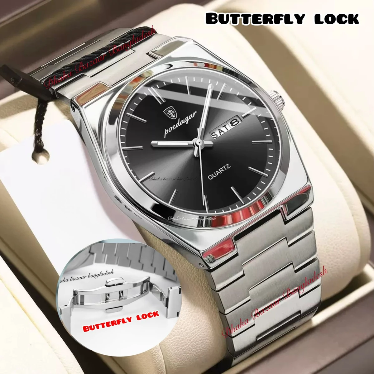 PEODAGOR 9030 নতুন ডিজাইনের পুরুষদের জন্য ঘড়ি SILVER BLACK