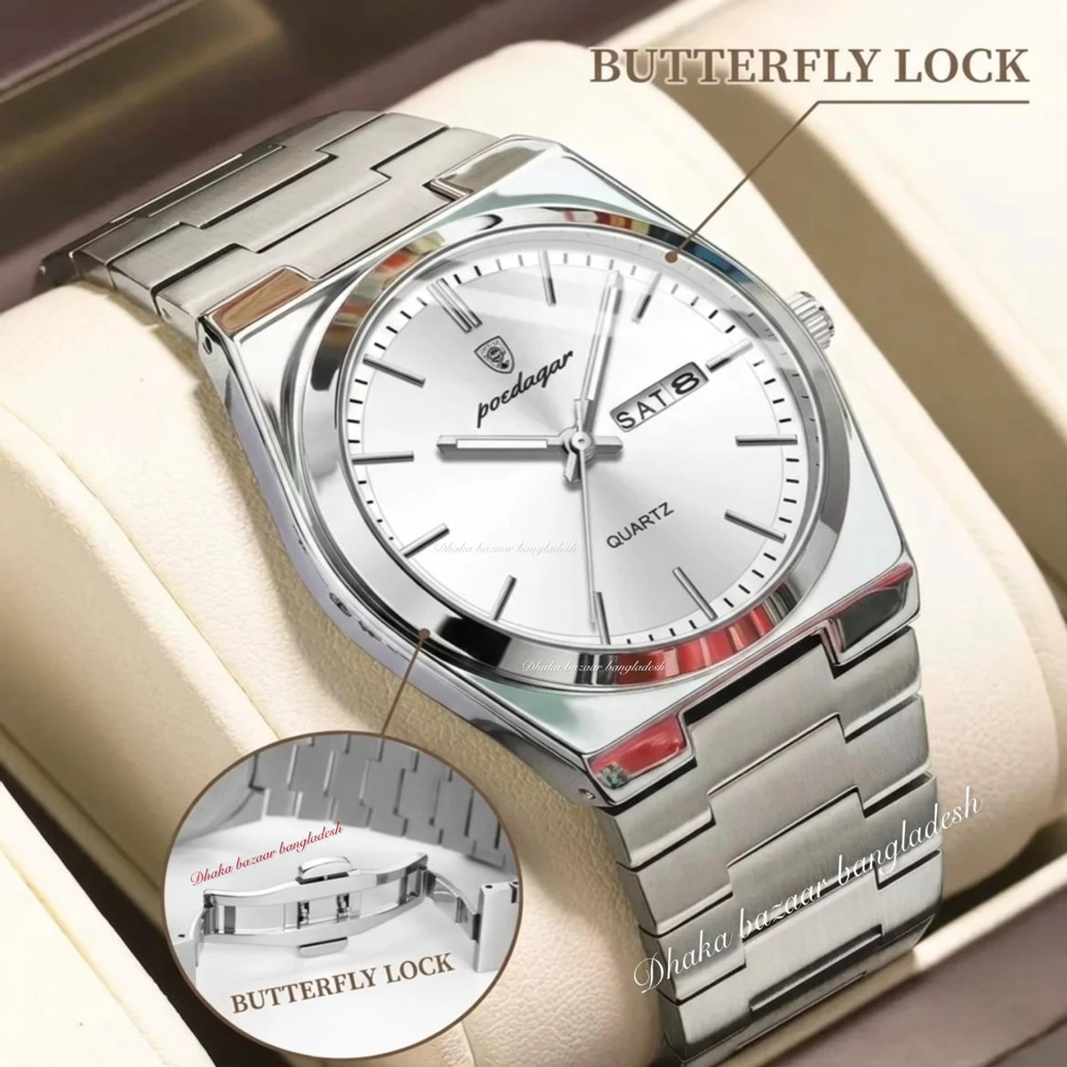 PEODAGOR 9030 নতুন ডিজাইনের পুরুষদের জন্য ঘড়ি SILVER WHITE