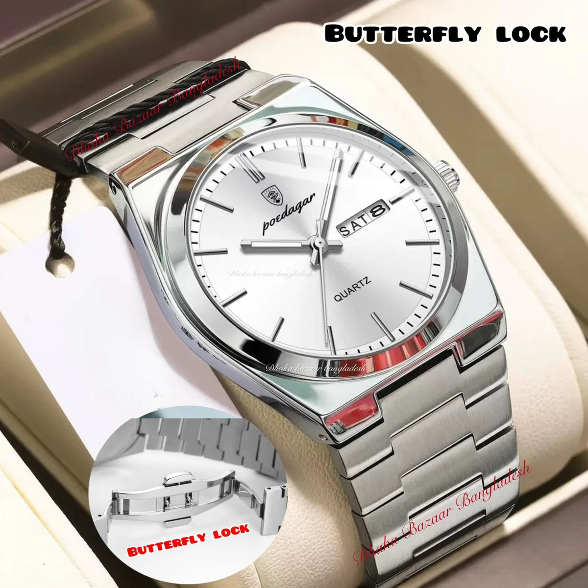 PEODAGOR 9030 নতুন ডিজাইনের পুরুষদের জন্য ঘড়ি SILVER WHITE