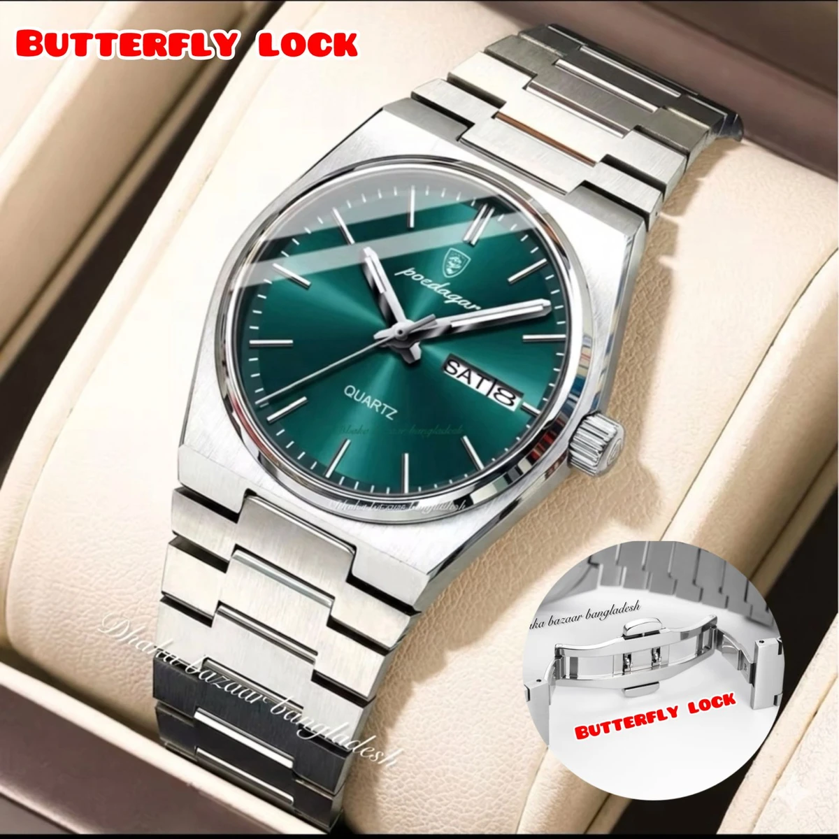 PEODAGOR 9030 নতুন ডিজাইনের পুরুষদের জন্য ঘড়ি SILVER GREEN