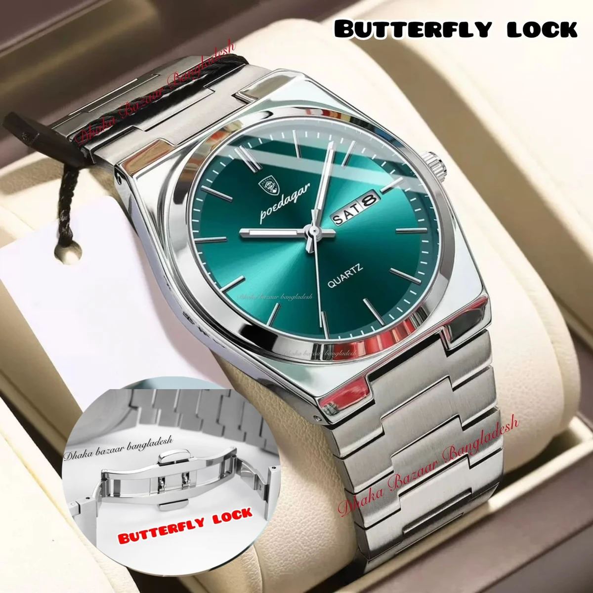 PEODAGOR 9030 নতুন ডিজাইনের পুরুষদের জন্য ঘড়ি SILVER GREEN