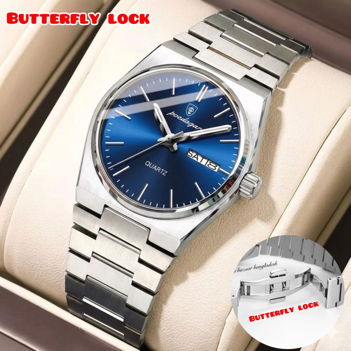 PEODAGOR 9030 নতুন ডিজাইনের পুরুষদের জন্য ঘড়ি SILVER BLUE