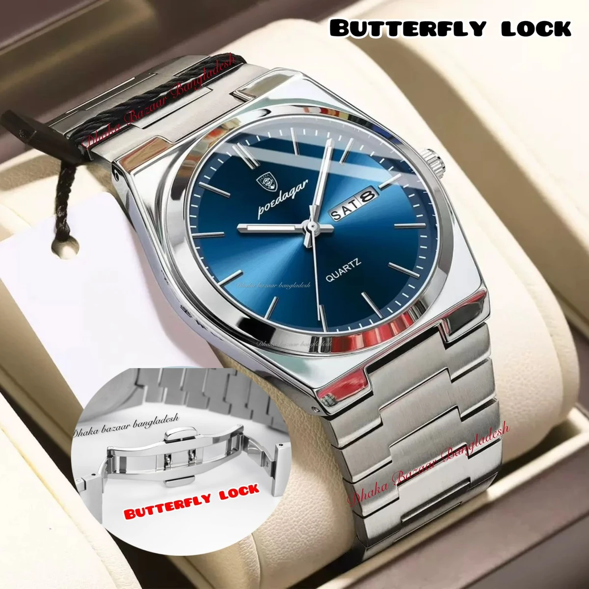 PEODAGOR 9030 নতুন ডিজাইনের পুরুষদের জন্য ঘড়ি SILVER BLUE