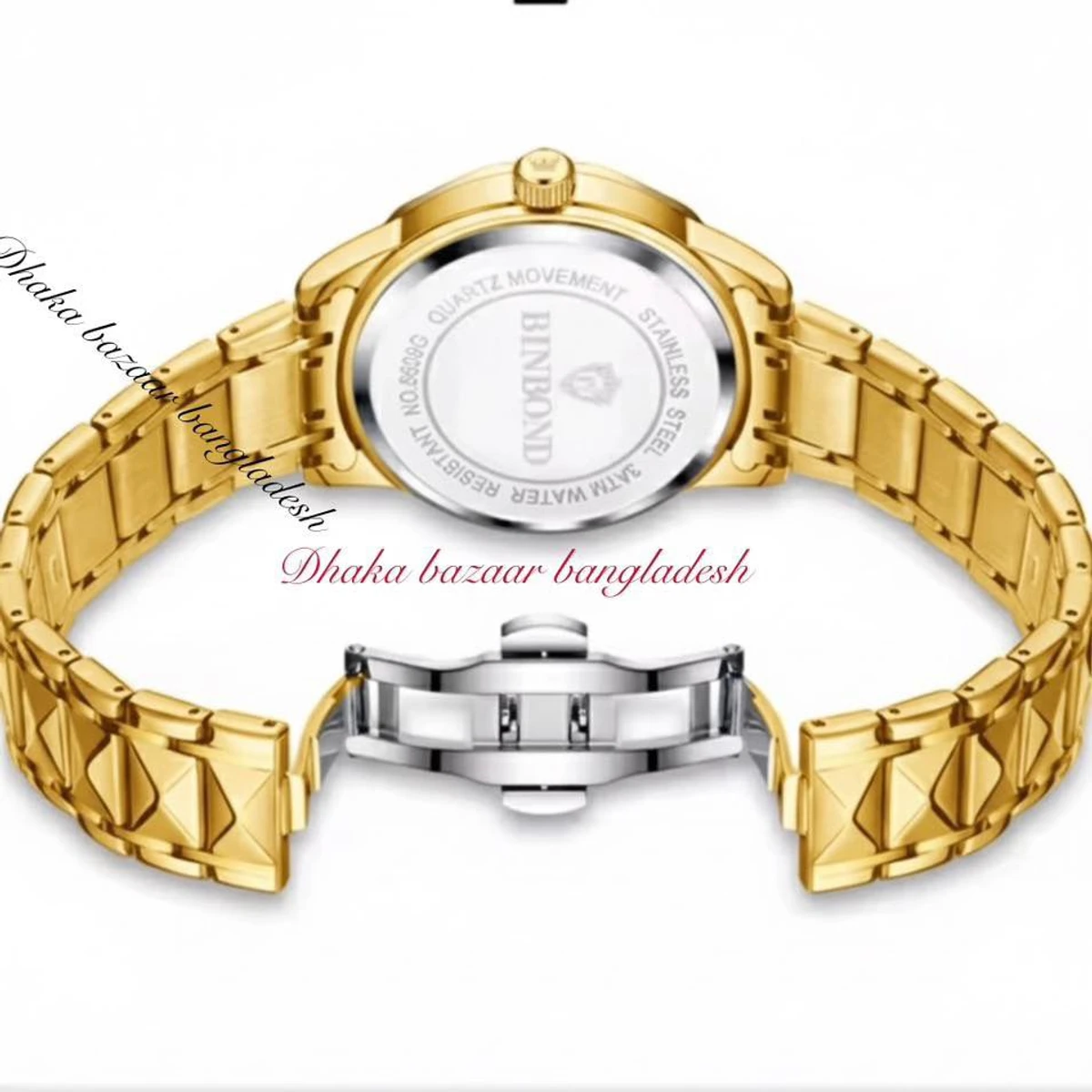 BINBOND 5512 ডায়মন্ড কাটিং এবং বাটারফ্লাই লক নতুন ডিজাইনের পুরুষদের জন্য ঘড়ি GOLDEN BLACK