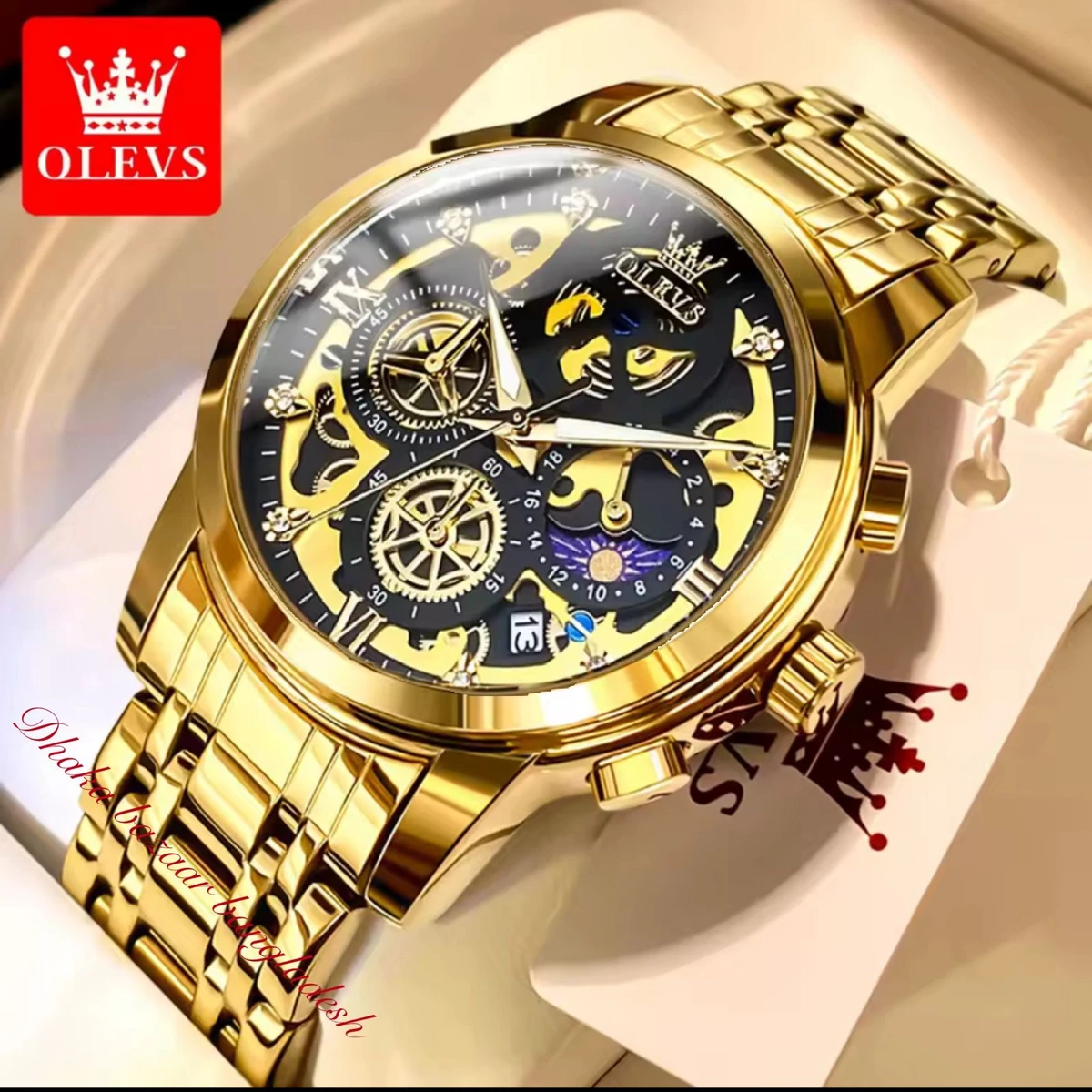 3352 OliveZ নতুন ডিজাইনের পুরুষদের জন্য ঘড়ি GOLDEN BLACK