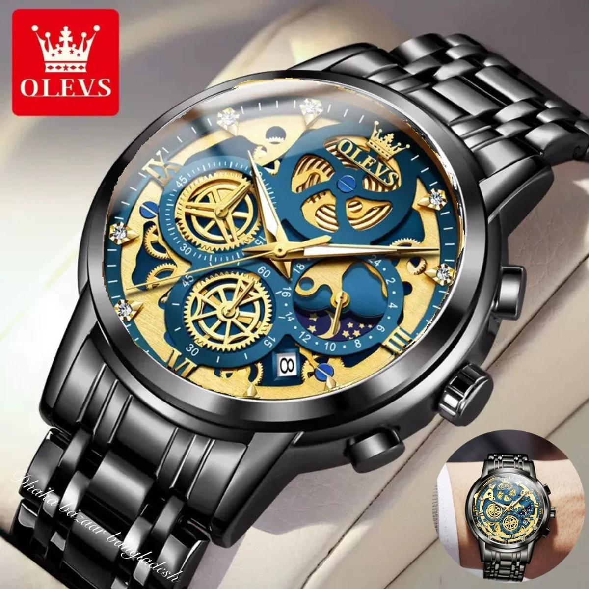 3352 OliveZ নতুন ডিজাইনের পুরুষদের জন্য ঘড়ি BLACK BLUE