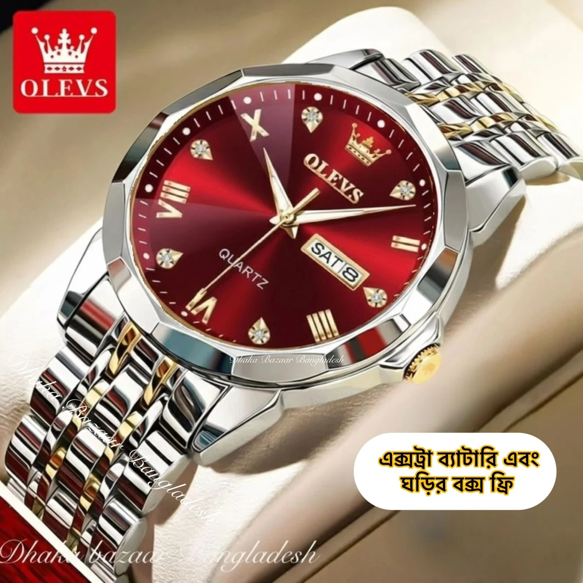 OLIVSZ PREMUIM নতুন ডিজাইনের পুরুষদের জন্য ঘড়ি BSILVER GOLDEN RED