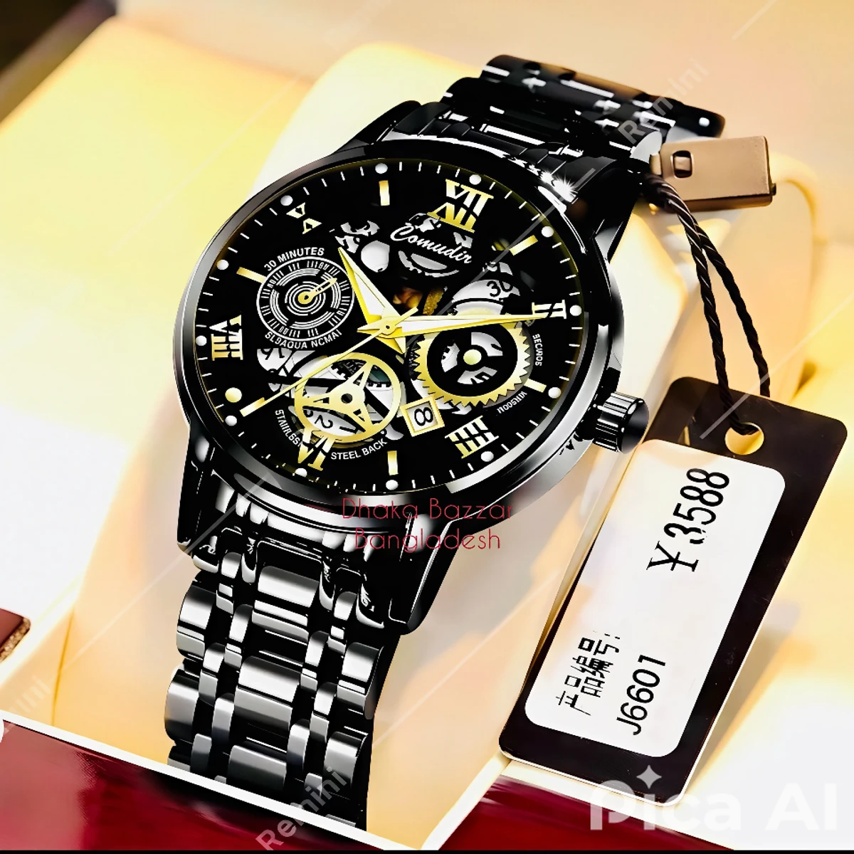 BINCU 2020 পুরুষের জন্যVনন মেকানিক্যাল ওয়াটার প্রুফ ঘড়ি NEW BLACK NEW