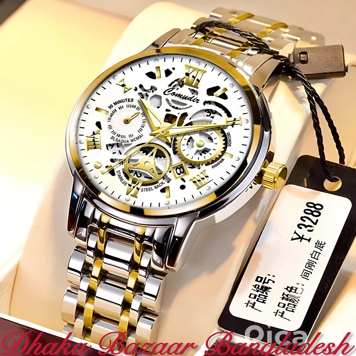 BINCU 2020 পুরুষের জন্যVনন মেকানিক্যাল ওয়াটার প্রুফ ঘড়ি SILVER GOLDEN WHITE