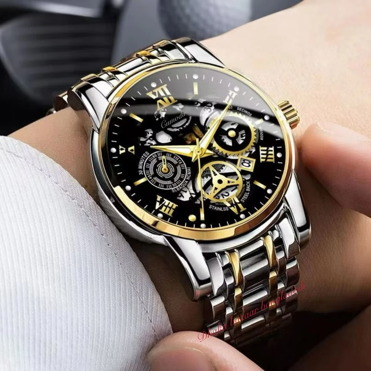 BINCU 2020 পুরুষের জন্যVনন মেকানিক্যাল ওয়াটার প্রুফ ঘড়ি SILVER GOLDEN BLACK