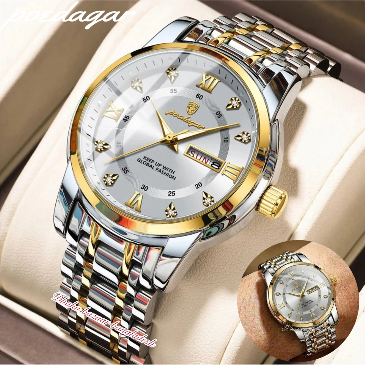 PEODAGOR 657 নতুন ডিজাইনের পুরুষদের জন্য ঘড়ি SILVER GOLDRN WHITE