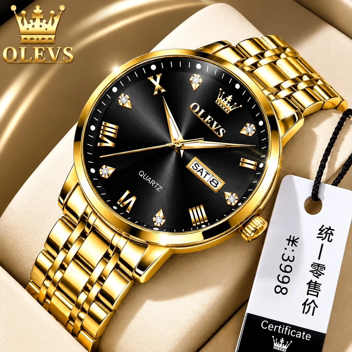 AOLIVES MAN নতুন ডিজাইনের পুরুষদের জন্য ঘড়ি GOLDEN BLACK