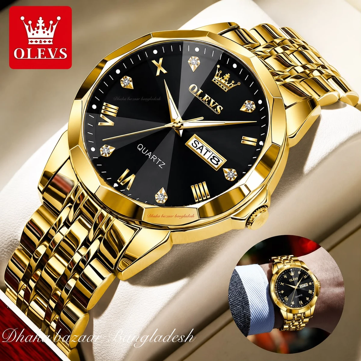 AOLIVES MAN নতুন ডিজাইনের পুরুষদের জন্য ঘড়ি GOLDEN BLACK