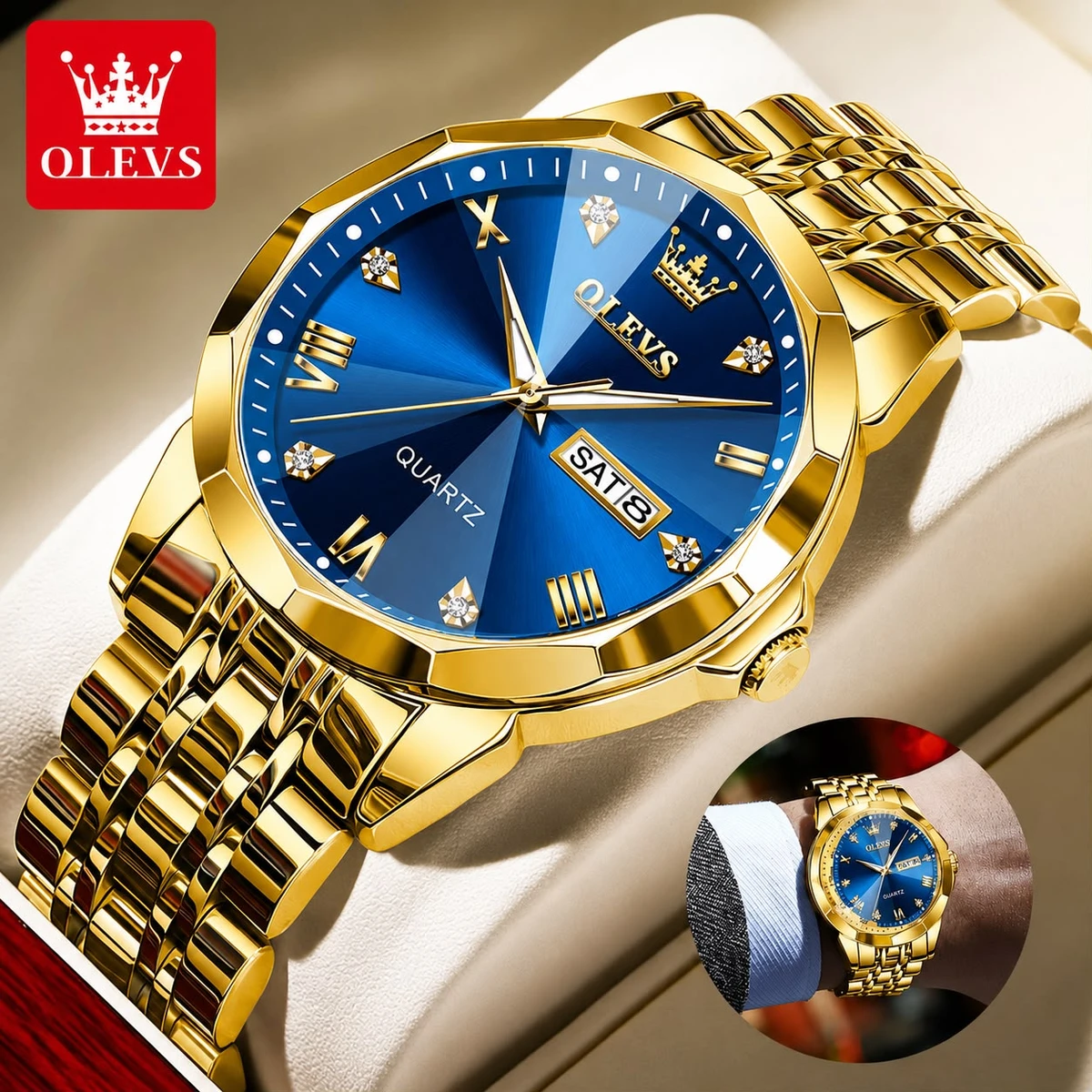 AOLIVES MAN নতুন ডিজাইনের পুরুষদের জন্য ঘড়ি GOLDEN BLUE