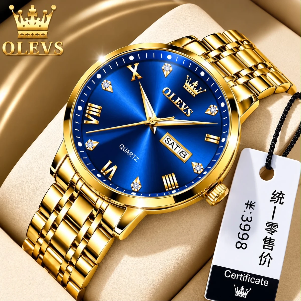 AOLIVES MAN নতুন ডিজাইনের পুরুষদের জন্য ঘড়ি GOLDEN BLUE