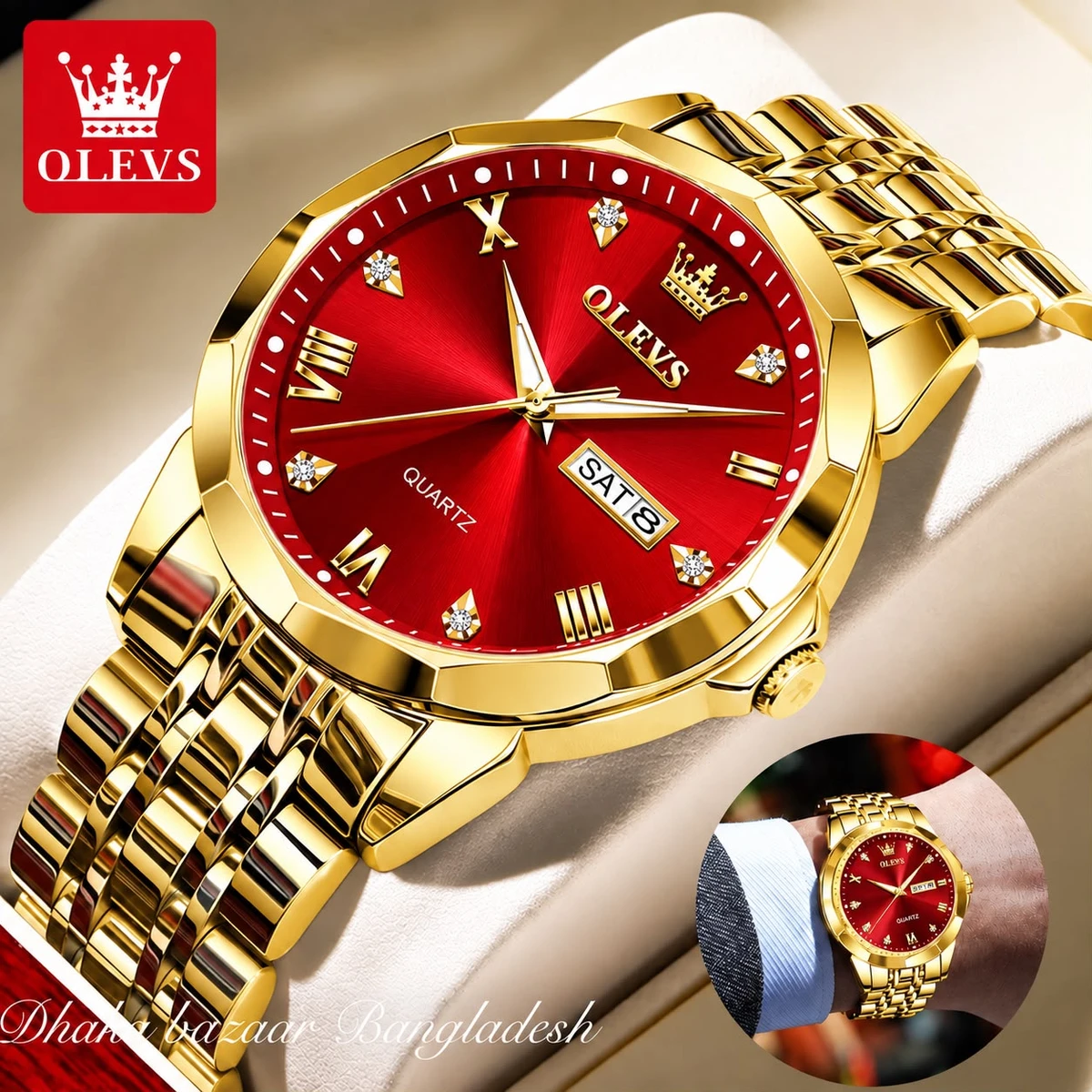 AOLIVES MAN নতুন ডিজাইনের পুরুষদের জন্য ঘড়ি GOLDEN RED