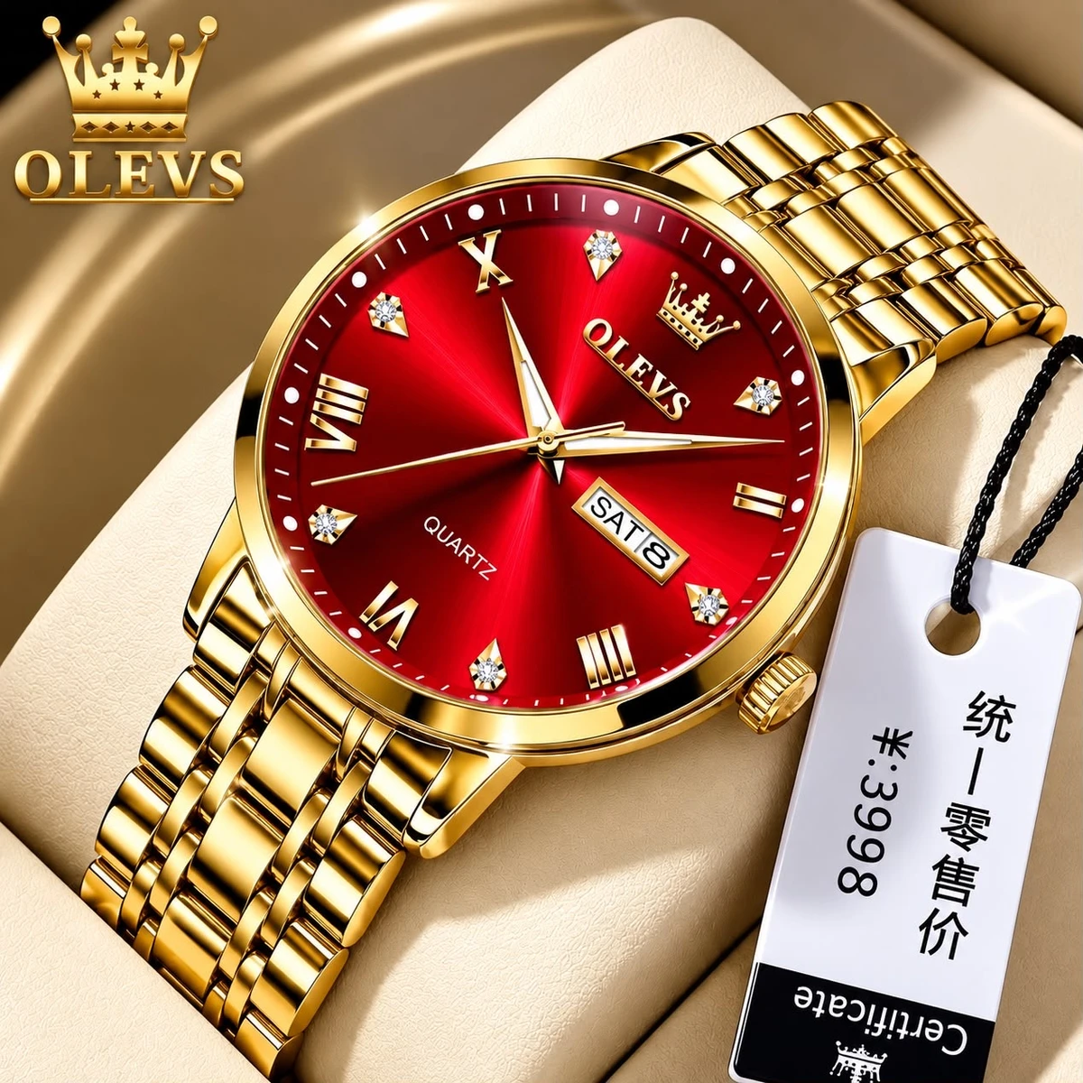 AOLIVES MAN নতুন ডিজাইনের পুরুষদের জন্য ঘড়ি GOLDEN RED