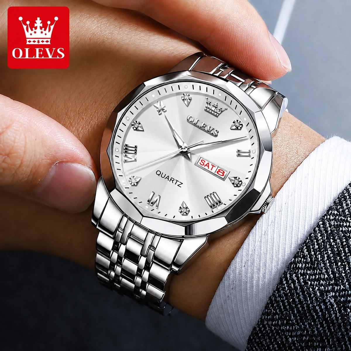 OliveZ নতুন ডিজাইনের পুরুষদের জন্য ঘড়ি WHITE